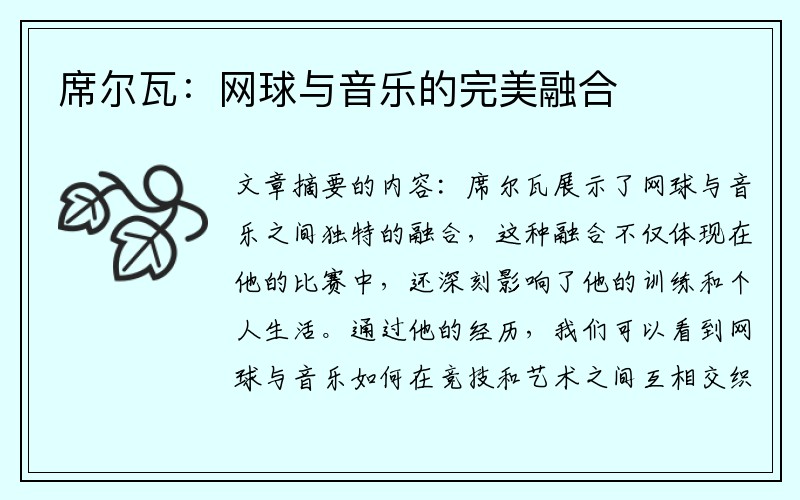 席尔瓦：网球与音乐的完美融合